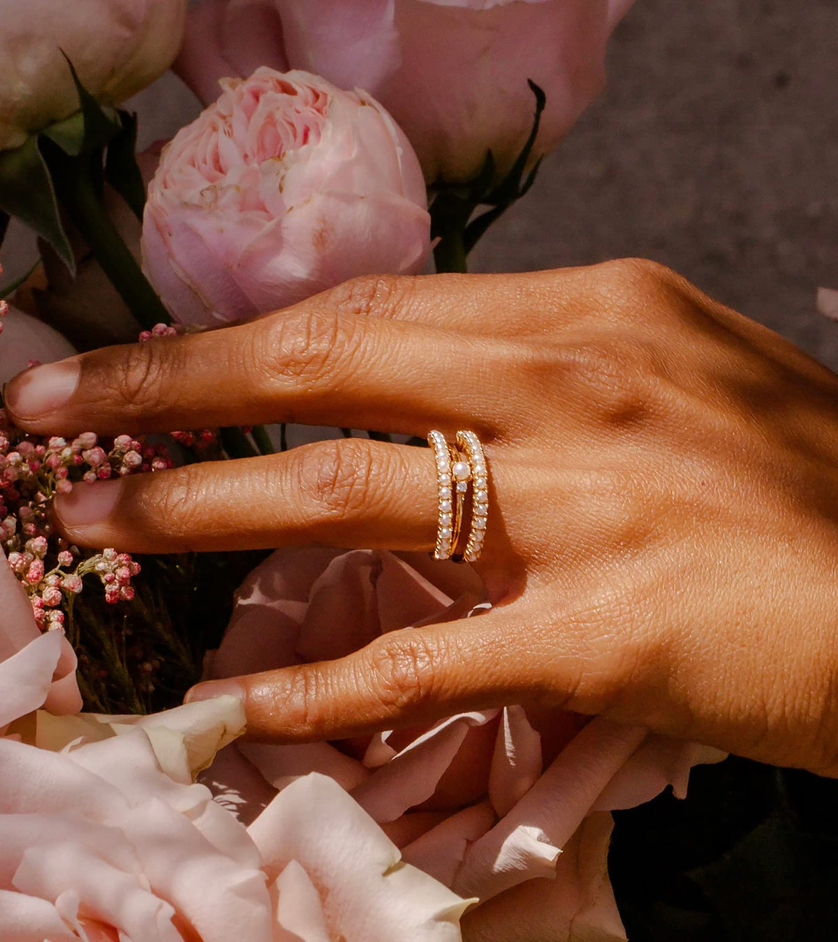 Gold Plated Pearl and CZ Eternity Ring