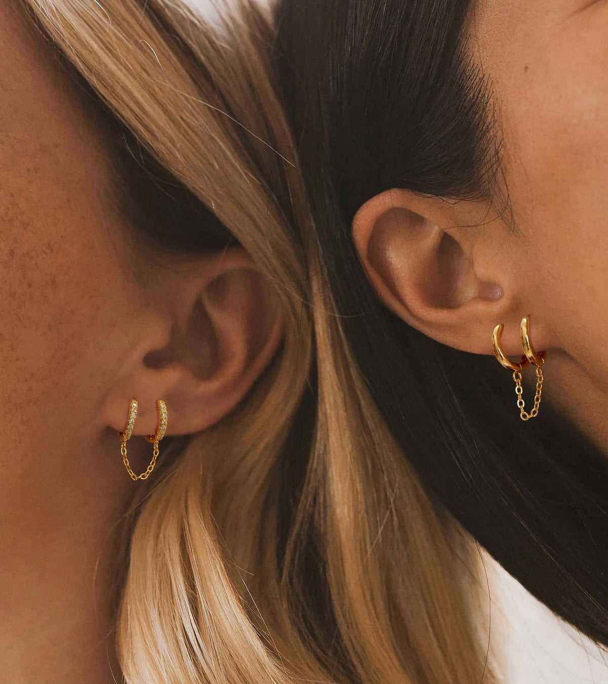 Tesmony Gold Link CZ Double Hoop Earrings