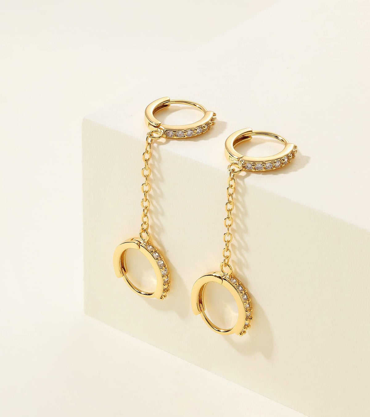 Tesmony Gold Link CZ Double Hoop Earrings
