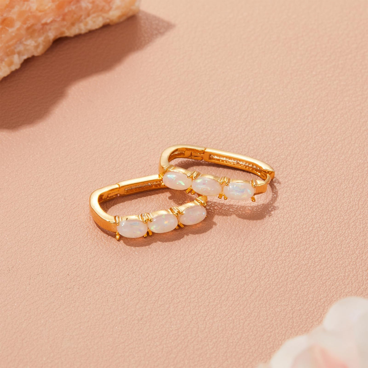 Kenivira Gold Rectangle Pearl Hoop Earrings