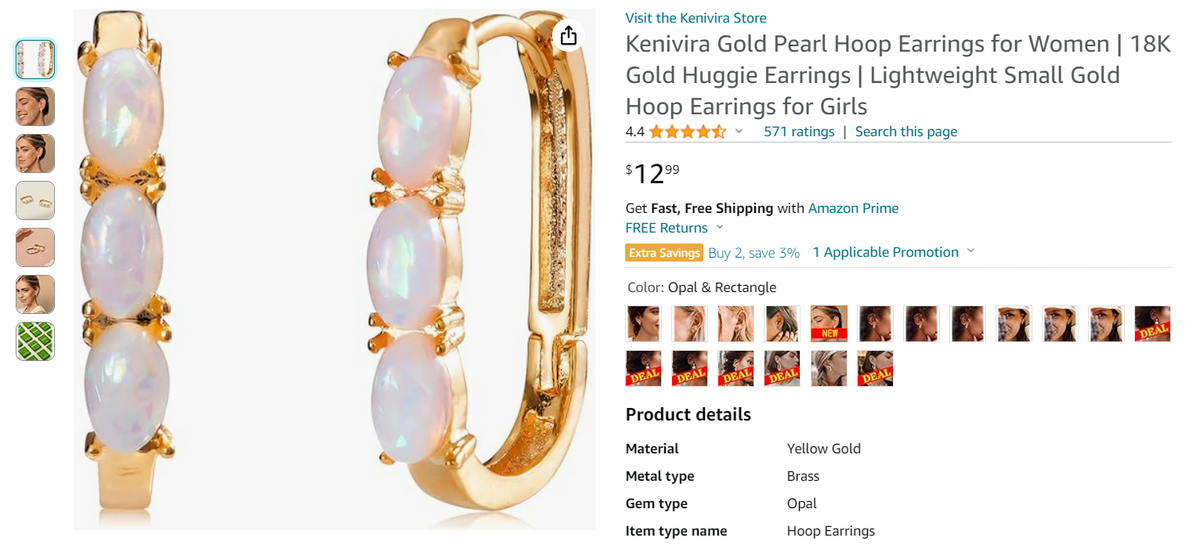 Kenivira Gold Rectangle Pearl Hoop Earrings