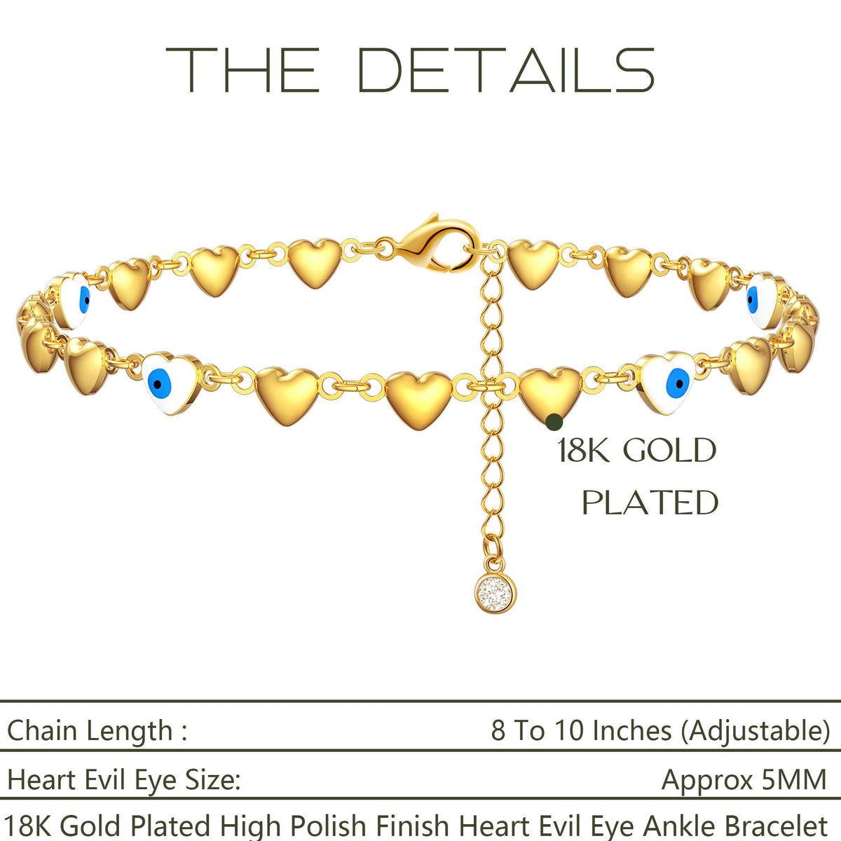 Tesmony Heart Evil Eye Anklet