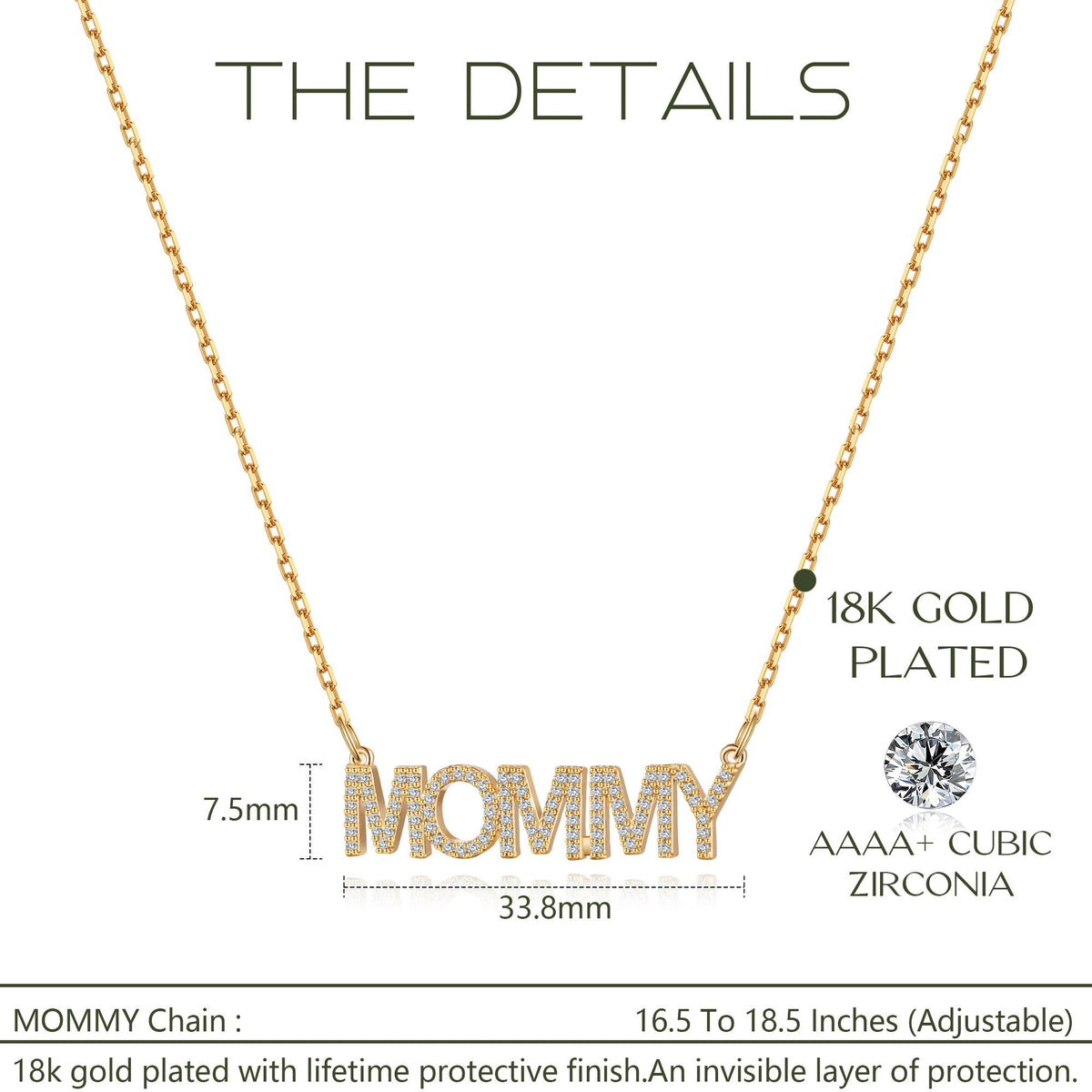 Tesmony MOMMY Pendant Necklace with CZ Stone