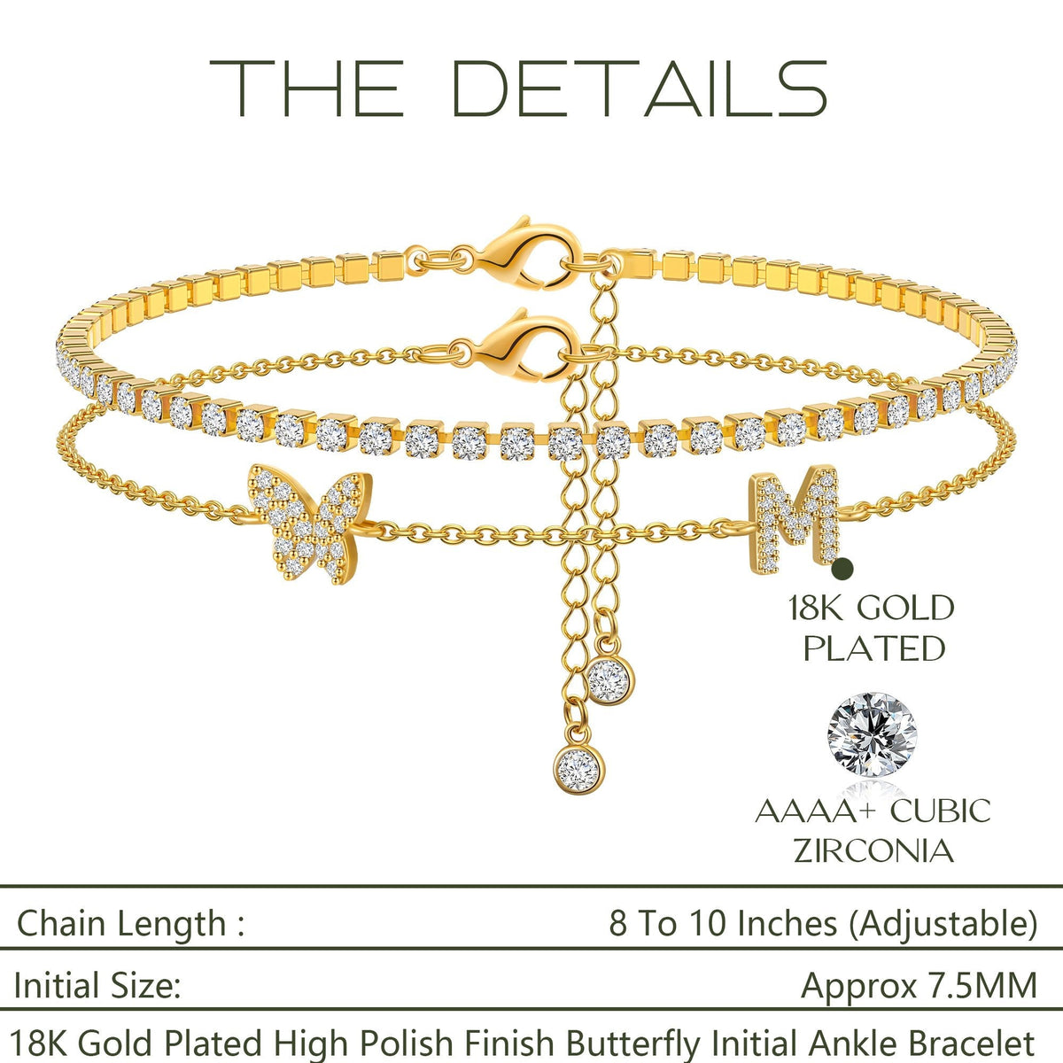 Tesmony the Letter M Initial Anklet